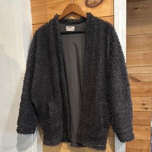 Pull & Bear Teddy Bear Sherpa Grey Small S Thick Cardigan with Pockets